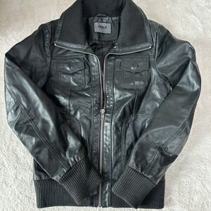 Only Limitless Womens Venezia Leather Bomber Jacket Black Size Small EUC